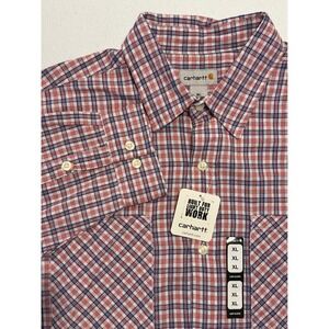 Carhartt Mens Plaid Long Sleeve Work Shirt NWT Red Blue White Sz XL 100% Cotton
